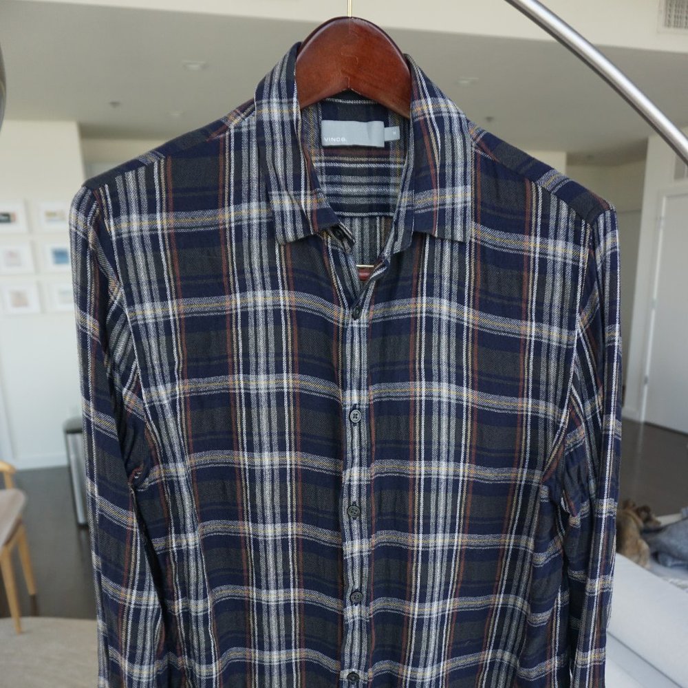 Vince Men's Lightweight Medium/Small Button Down (plaid blue)